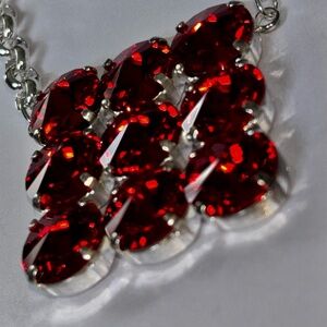 Red Crystal Cluster Pendant Necklace - Handcrafted